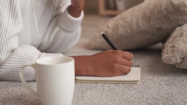 Faire liste journal planification femme écrivant à la maison — Video
