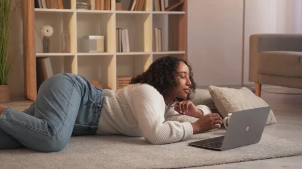 Gadget relaxační internet procházení žena notebook — Stock video