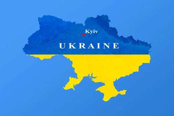 Ukraina mapa kyiv stolica flaga niebieski żółty granica — Zdjęcie stockowe