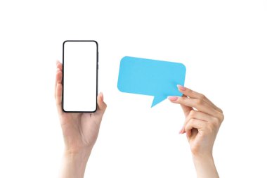 Sohbet uygulaması diyalog simgesi elleri ekran telefonunu düzenle