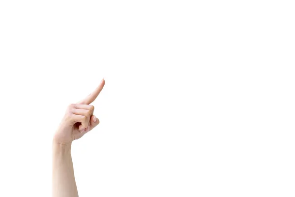 Işaret parmak reklam arka planı beyaz el — Stok fotoğraf