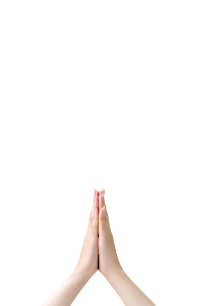 Praying gesture please help begging hands namaste — Stock Photo, Image