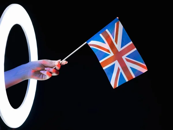 Union jack united kingdom great britain hand flag — Stock Photo, Image