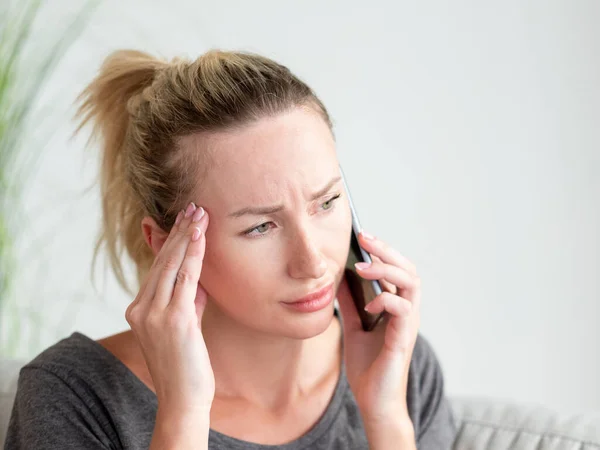 Bad news exhausted woman psychology support — Stock Photo, Image