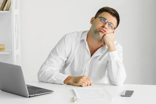 Bored man clueless work silly tasks disinterested — Stock Photo, Image