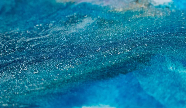 Peintures mélange abstrait fond design encres bleues — Photo