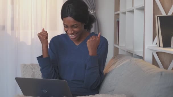 Online lotteri internet sejr kvinde laptop vinde – Stock-video