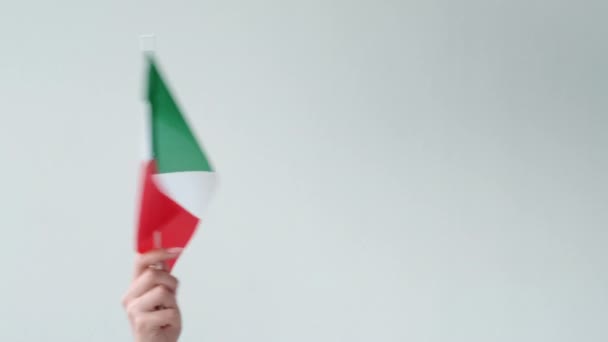 Italia bandera símbolo nacional mano ondeando tricolor — Vídeos de Stock