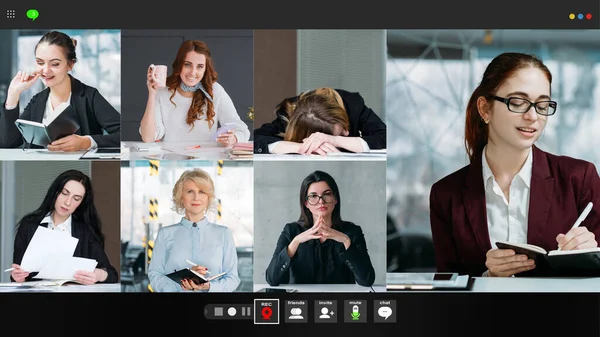 Vídeo chamada grupo reunião virtual mulheres de negócios — Fotografia de Stock