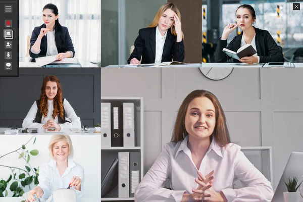 Online interview video conference female hr team — Stock Photo, Image