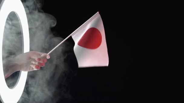 Japonés bandera asiático cultura mano nacional símbolo oscuro — Vídeo de stock