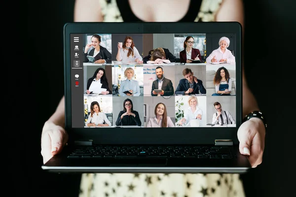 Webb konferens företag online team bärbar dator skärm — Stockfoto