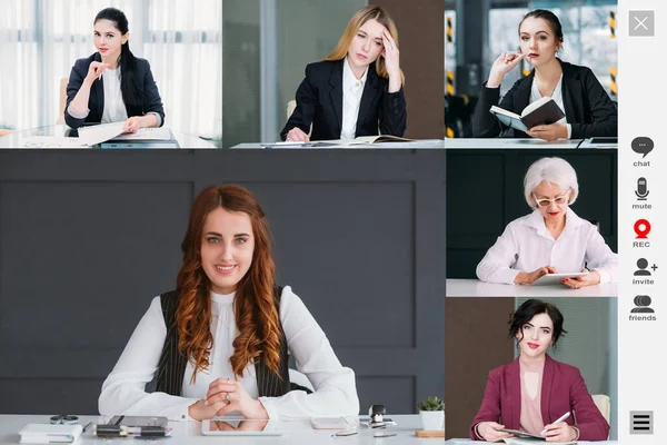 Grupo chamada de vídeo online reunião de mulheres de negócios — Fotografia de Stock