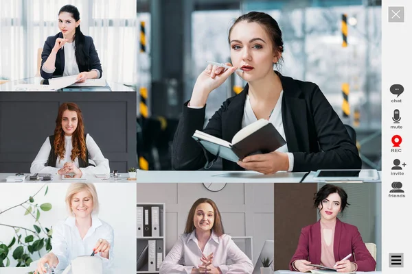 Business teleconference video chat female team — Stock Photo, Image