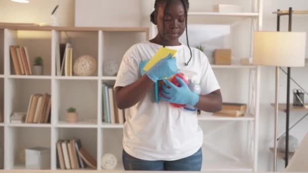 Rutina de trabajo doméstico inspirado artículos de limpieza de criada — Vídeos de Stock