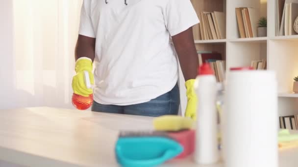 Higiene del hogar muebles desinfección limpieza de la criada — Vídeos de Stock
