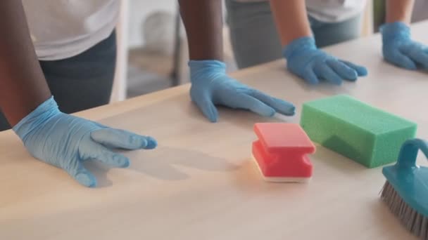 Professzionális ház takarítás szobalány munka kéz munka — Stock videók
