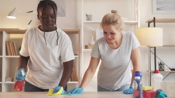 Zelador equipe bom trabalho satisfeito limpeza empregadas domésticas — Vídeo de Stock