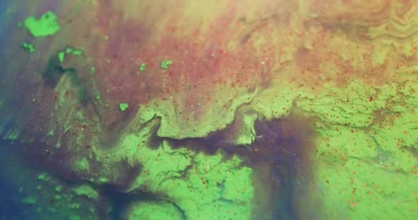Glitter υγρό μαρμάρινο υφή μελάνι νερό πράσινο χρώμα — Αρχείο Βίντεο