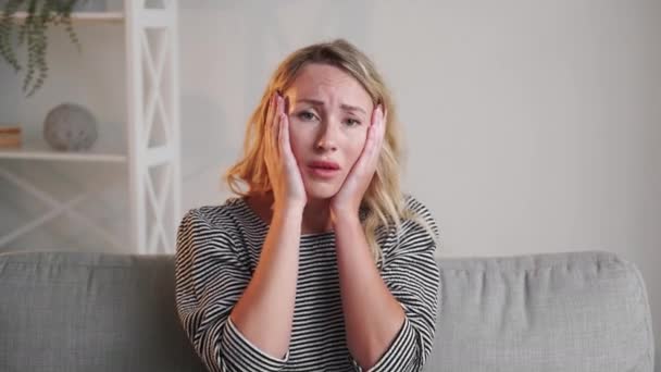 Sorrowful situation sad woman regrets depression — Vídeos de Stock