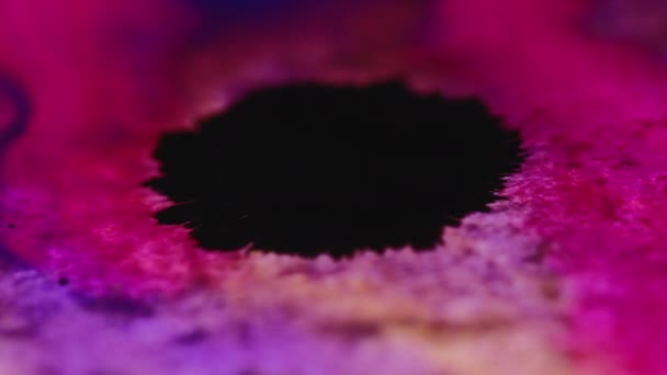 Carta inchiostro goccia colore macchia texture nero neon rosa — Video Stock