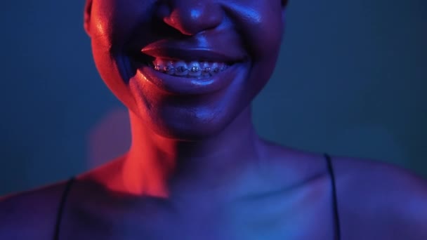 Happy smile orthodontic care mouth teeth braces — стоковое видео