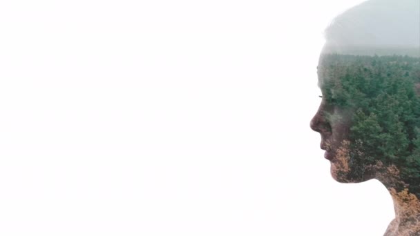 Öko-Silhouette Natur Inspiration Mädchen Gesicht Wald — Stockvideo