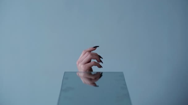 Black manicure nail design woman hand fingernails – stockvideo