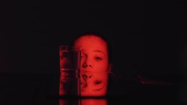 creative portrait nightclub drink woman glass neon