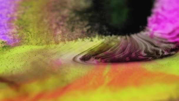 Ink mix texture color fluid flow pink yellow black — Vídeo de stock