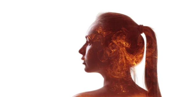 Passion energy emotional anxiety woman fire flames —  Fotos de Stock