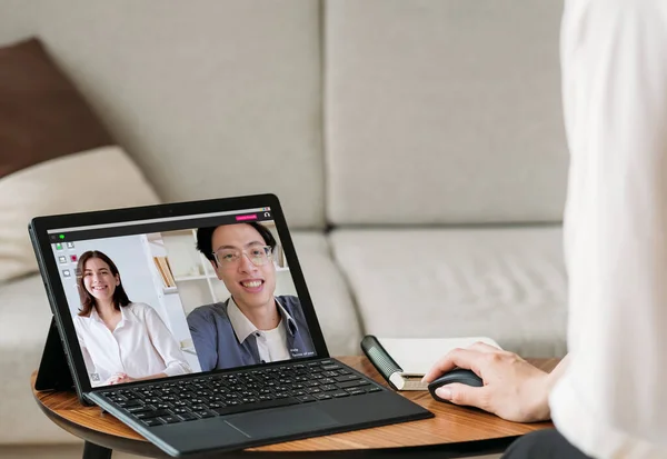 Virtual meeting video interview business team home — Photo