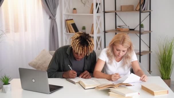 Par studera hemundervisning studenter arbetar tillsammans — Stockvideo