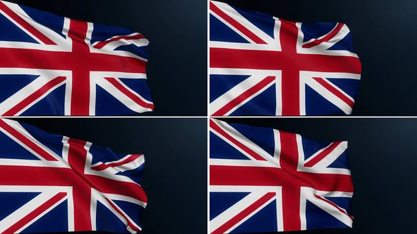 UK flag. United Kingdom. Union Jack. London sign. Collection of English official symbol of celebration of British National Day, 12 June. Realistic 3D illustration with cotton texture set of 4.