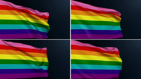 虹の旗 Lgbtの誇り ゲイデー 多様性への寛容 6月パレードのお祝いの元の8ストライプのシンボルのコレクション コットンの質感が4セットになったリアルな3Dイラスト — ストック写真