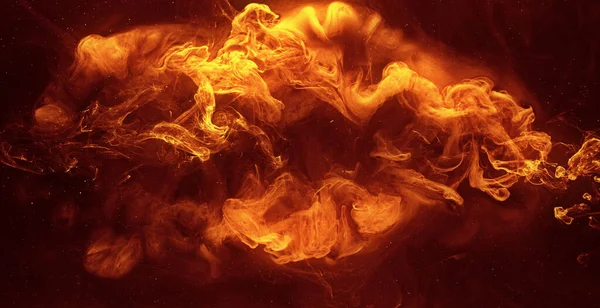 墨水水混合 地狱之火效应红色电影摄影机6K背景拍摄的红色橙色火热流体在黑雾纹理背景下的混合运动 — 图库照片