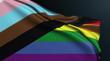 LGBT bayrağı. Eşcinsel hoşgörüsü. Çeşitlilik hareketi. Cinsiyet eşitliği. Yeni Gurur tasarımı gökkuşağı çapraz çizgili özgürlük hakları sembolü. Dalgalı pamuk dokusuyla gerçekçi 3D animasyon.