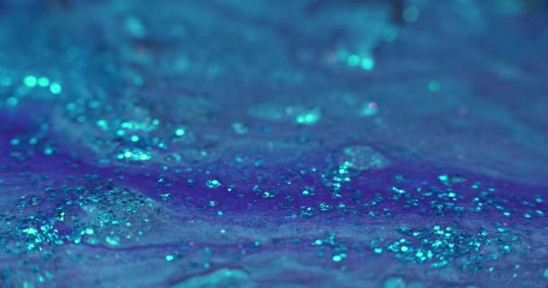 Glitter Vloeistof Acrylverf Beweging Blauwe Vloeibare Verf Stroom Abstracte Achtergrond — Stockvideo