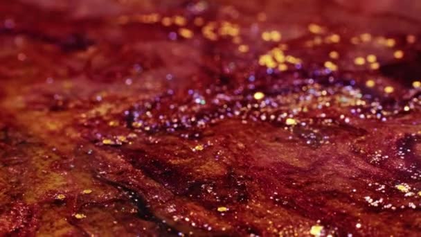Kozmik Sıvı Sihir Akıyor Mermer Arka Plan Makro Ateş Bulanıklığında — Stok video