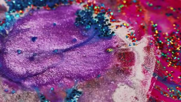 Parlak Yağ Mürekkebi Renkli Sıvı Dalgası Bokeh Işığı Odaklanmamış Pembe — Stok video
