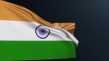 Hindistan bayrağı. Yeni Delhi işareti. Asya ülkesi. Bağımsızlık Günü 'nün 15 Ağustos kutlamalarının üç renkli ulusal kimlik sembolü. Sallanan pamuk dokusuyla gerçekçi 3D animasyon.