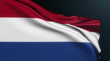 Hollanda bayrağı. Amsterdam işareti. Avrupa ülkesi. Hollanda ulusal üç renkli resmi sembolü Krallar Günü, 27 Nisan. Dalgalı pamuk dokusuyla gerçekçi 3D animasyon.