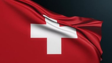 İsviçre bayrağı. İsviçre haçı. Bern işareti. Avrupa ülkesi. Ulusal Bayram 'ın resmi vatansever sembolü, 1 Ağustos. Dalgalı pamuk dokusuyla gerçekçi 3D animasyon.