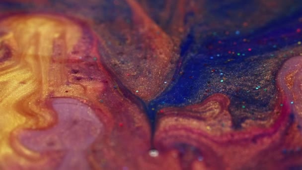 Colorful Fluid Texture Magic Art Background Yellow Red Blue Glittered — Stock Video