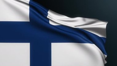 Finlandiya bayrağı. Helsinki işareti. Avrupa ülkesi. Finlandiya 'nın Bağımsızlık Günü' nün resmi ulusal sembolü, 6 Aralık. Dalgalı pamuk dokusuyla gerçekçi 3D animasyon.