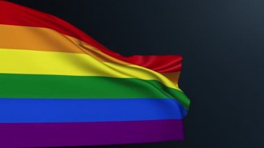 LGBT gökkuşağı bayrağı. Gay gururu. Cinsiyet eşitliği hareketi. Çeşitlilik festivali kutlamalarının altı şeritli renkli sembolü. Sallanan pamuk dokusuyla gerçekçi 3D animasyon.