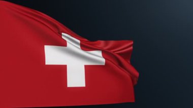 İsviçre bayrağı. İsviçre haçı. Bern işareti. Avrupa ülkesi. Ulusal Bayram 'ın resmi kimlik sembolü, 1 Ağustos. Sallanan pamuk dokusuyla gerçekçi 3D animasyon.