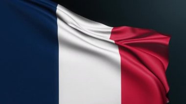 Fransa bayrağı. Paris işareti. Avrupa ülkesi. 14 Temmuz 'daki Bastille Günü kutlamalarının üç renkli ulusal vatanseverlik sembolü. Dalgalı pamuk dokusuyla gerçekçi 3D animasyon.