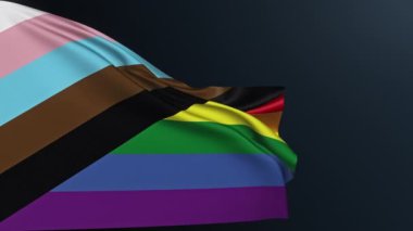 Gökkuşağı bayrağı. LGBT toleransı. Eşcinsel desteği. Çapraz çizgili yeni Gurur tasarımı çeşitlilik hareket özgürlüğü haklarının sembolüdür. Sallanan pamuk dokusuyla gerçekçi 3D animasyon.