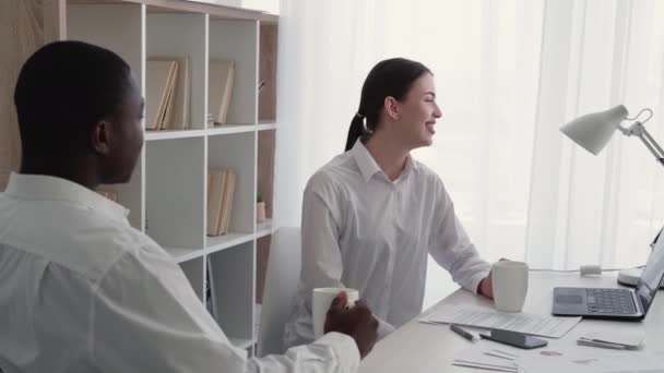 Work Break Colleagues Interaction Business Partners Happy Satisfied Mixed Race — Stock Video